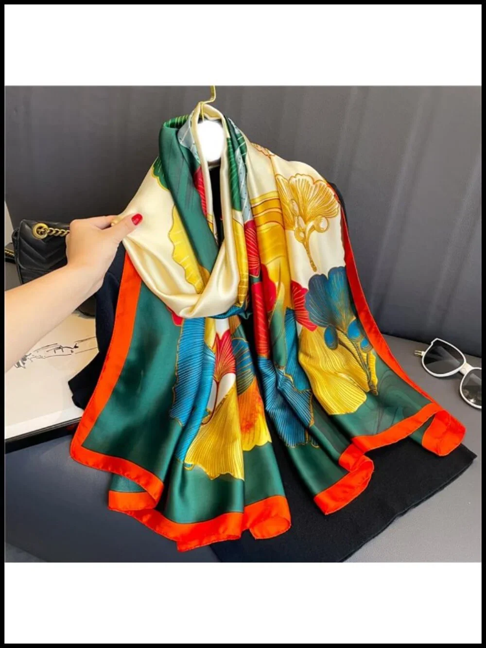Lightweight Long Floral Satin Scarf Shawl Wrap for Women